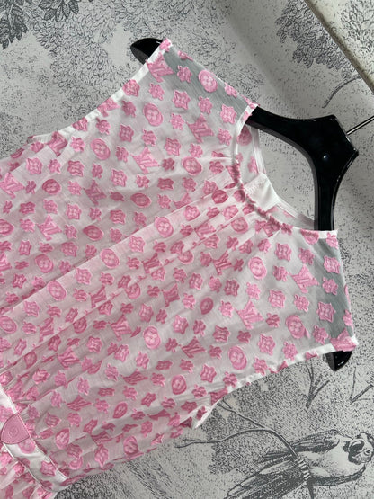 LV 25 Coin Letter Jacquard Pattern Decoration Dress Black Pink Poliester