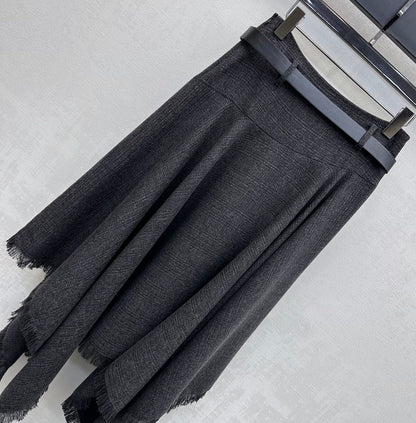 Miu Miu 2026 Asymmetrical Skirt With A Belted Waist Gray Polyester