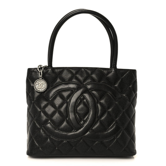 Caviar Quilted Medallion Tote Black