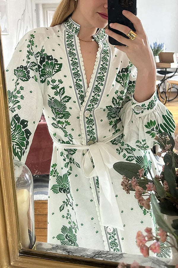 Vestido camisero largo de manga larga con botones y estampado único