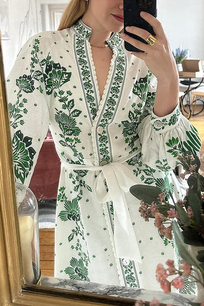 Vestido camisero largo de manga larga con botones y estampado único