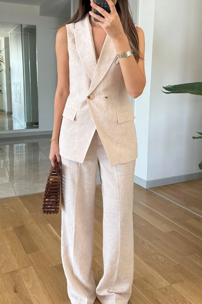 Conjunto de dos piezas de chaleco y pantalón con solapa de moda