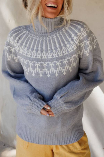 Suéter de punto de manga larga con cuello alto grueso navideño