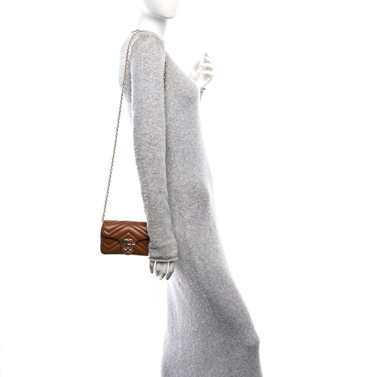 Lambskin Matelasse Mini GG Marmont Shoulder Bag Brown