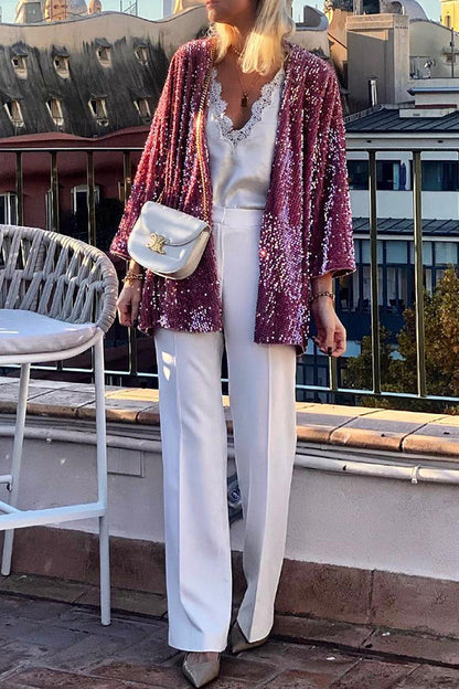 chaqueta tipo cárdigan con lentejuelas