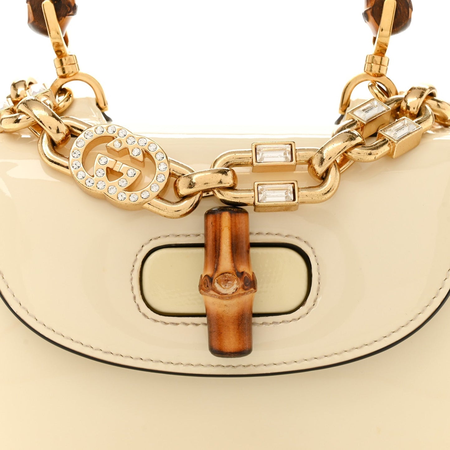 Patent Crystal Mini Bamboo 1947 Top Handle Chain Bag White