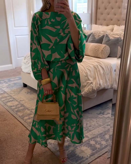 Ashley™ | Two-Piece Printed Set with Lantern Sleeves