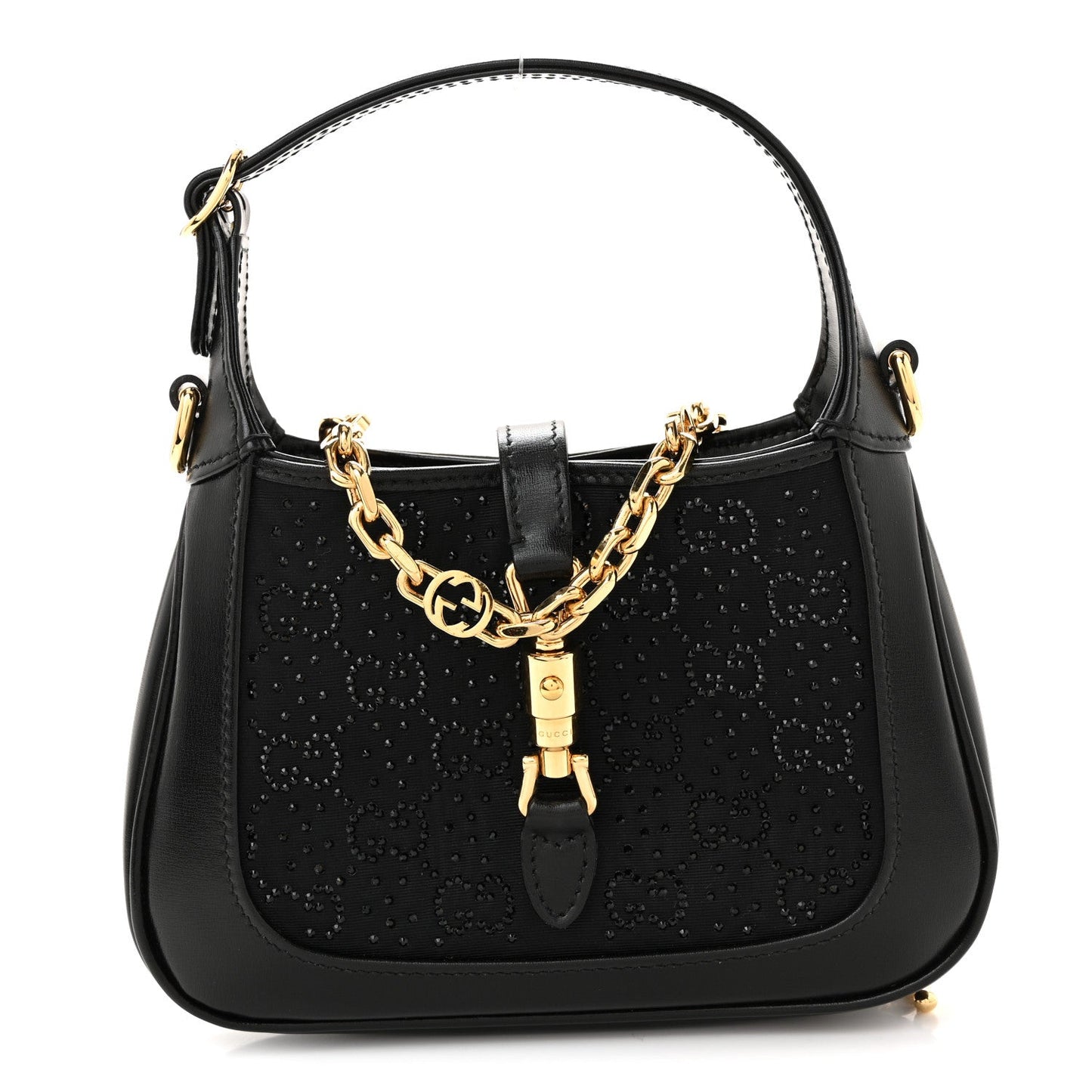New Canvas Charisma Calfskin Crystal GG Monogram Mini Jackie 1961 Hobo Black