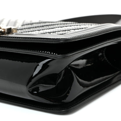 Patent Glitter PVC Chevron Quilted Medium Boy Flap Black Silver
