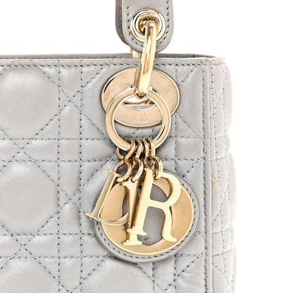 Metallic Lambskin Cannage Mini Lady Dior Grey