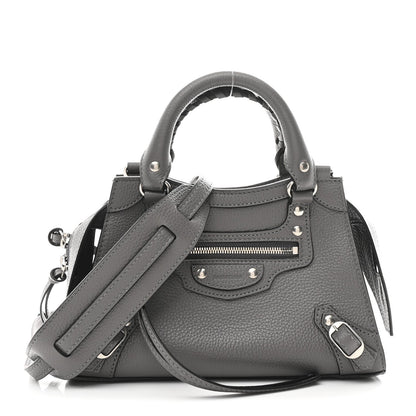 Grained Calfskin Neo Classic Silver Hardware Mini City Dark Grey
