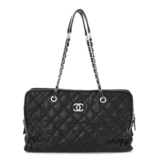 Caviar Quilted French Riviera Tote Black