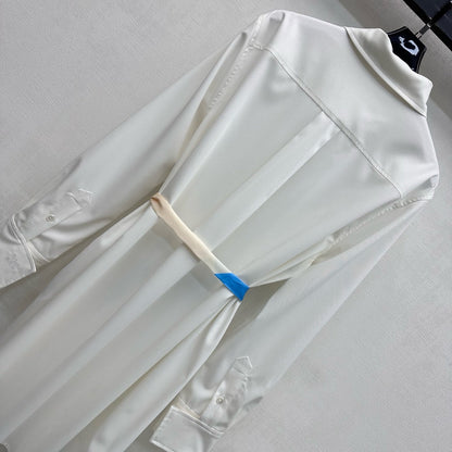 Celine Long Silk Scarf Shirt Dress White Cotton 351803