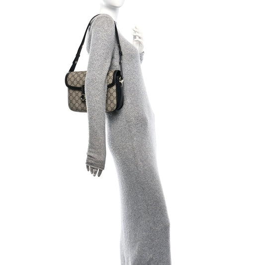 GG Supreme Monogram Horsebit 1955 Soft Small Shoulder Bag Beige Black