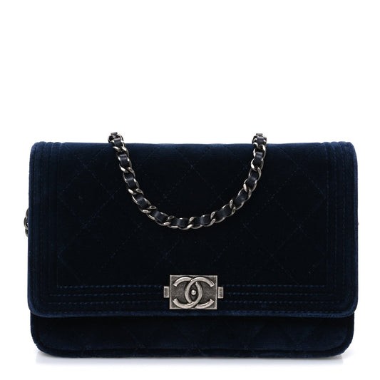 Velvet Quilted Boy Wallet On Chain WOC Blue