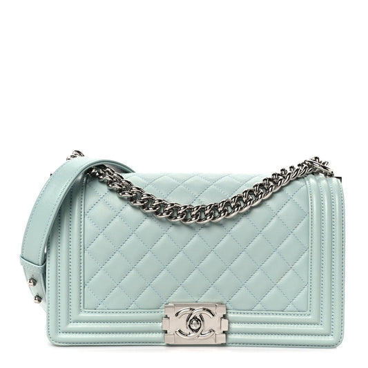 Calfskin Quilted Medium Boy Flap Light Blue