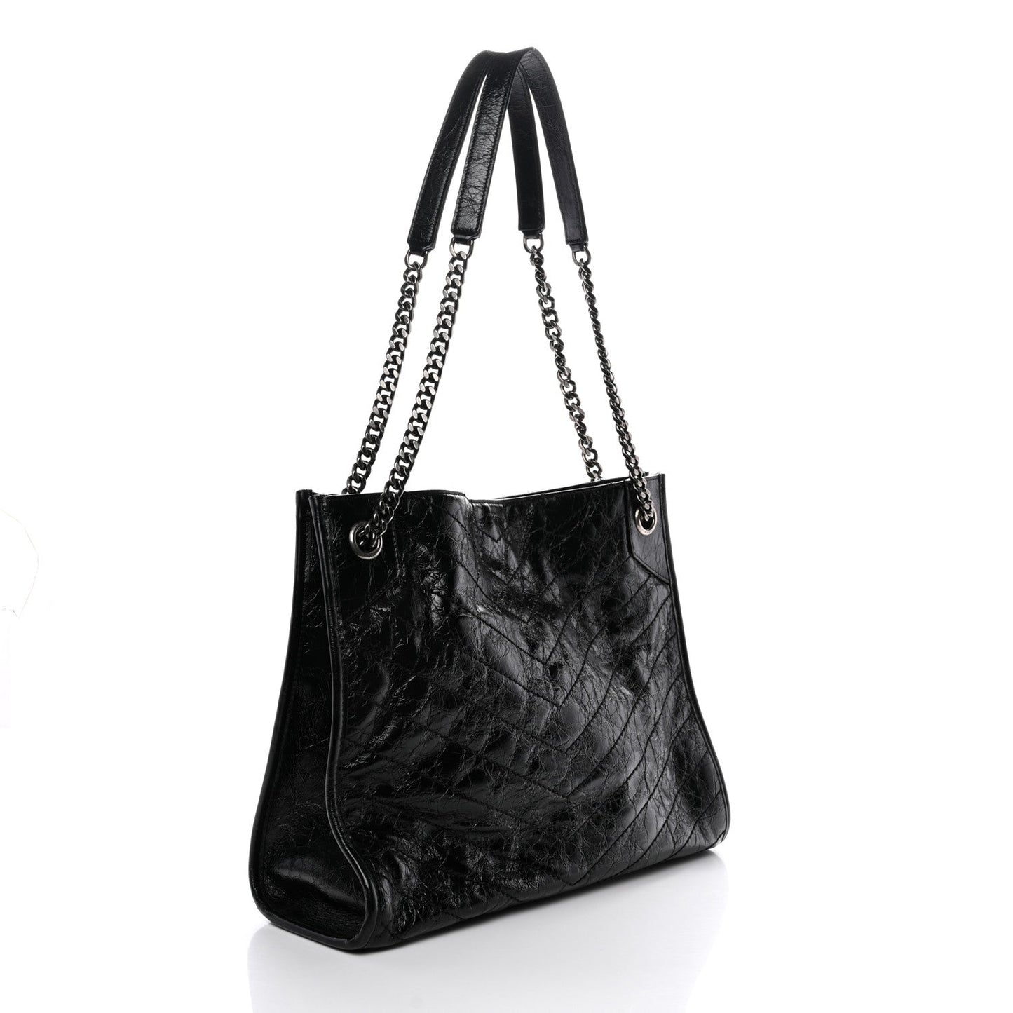 Crinkled Calfskin Matelasse Monogram Medium Niki Shopper Tote Black