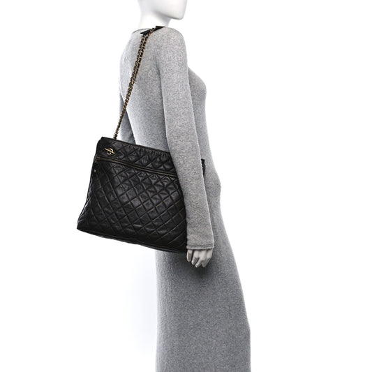 Calfskin Quilted CC Shopping Tote Black