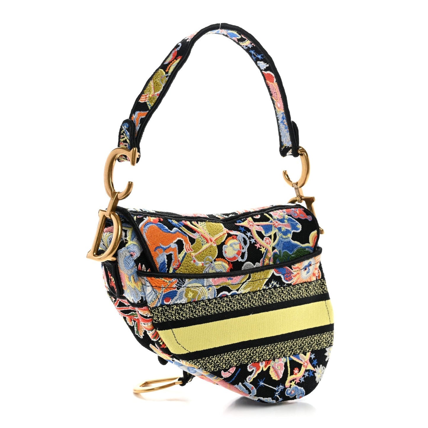 Canvas Embroidered Zodiac Fantastico Saddle Bag Black Multicolor