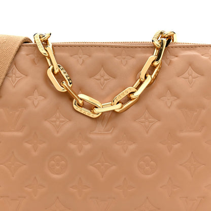 Lambskin Embossed Monogram Coussin PM Camel