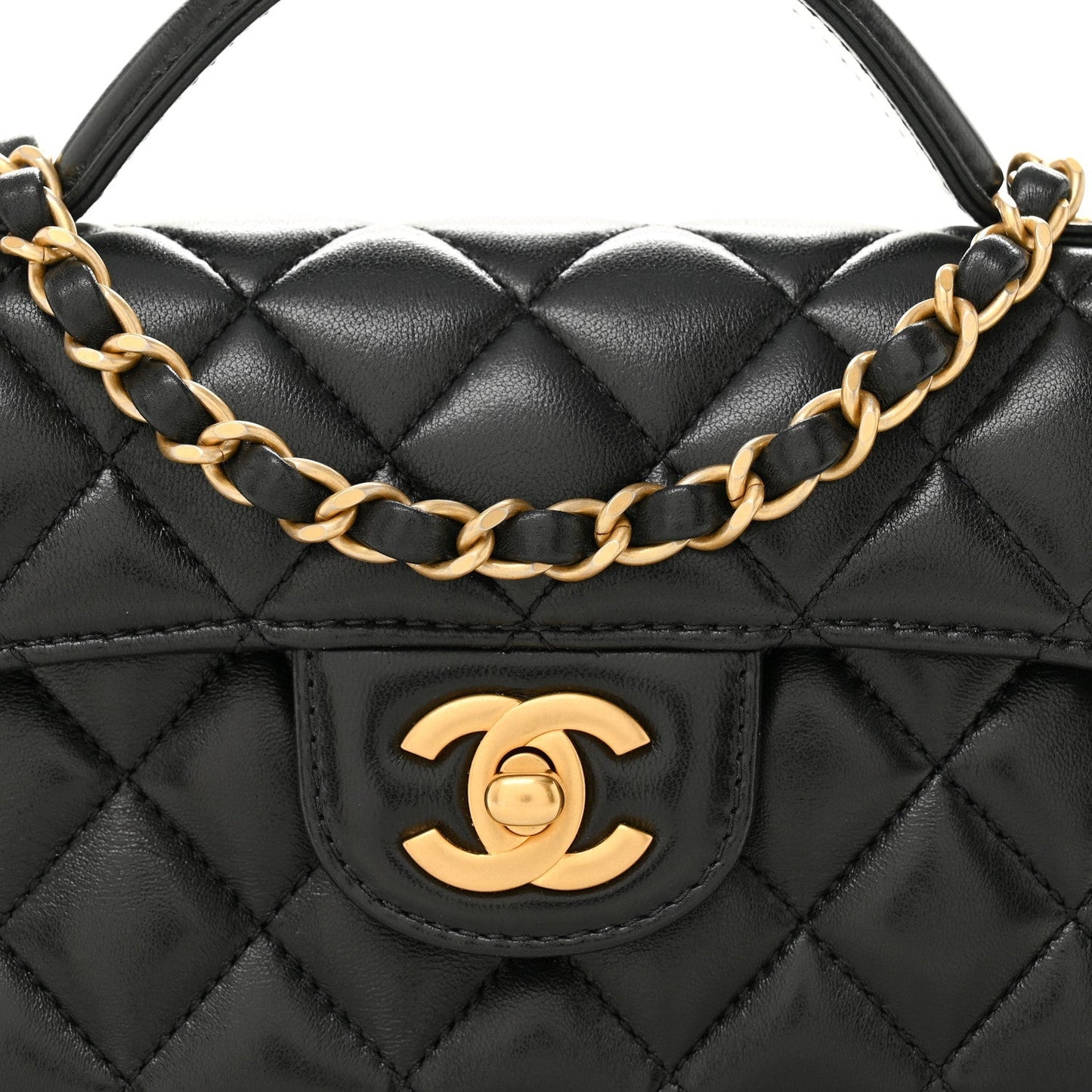 Lambskin Quilted Mini Flap Top Handle Bag Black