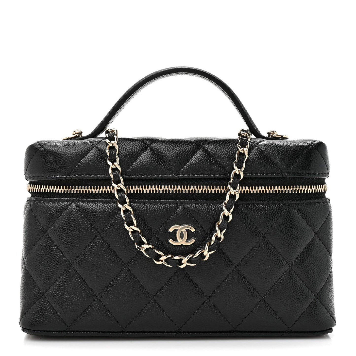Caviar Quilted Top Handle Slim Vanity With Chain Black