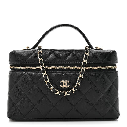 Caviar Quilted Top Handle Slim Vanity With Chain Black