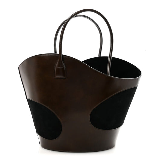 Calfskin Suede Cut Out Large Tote Brown Black