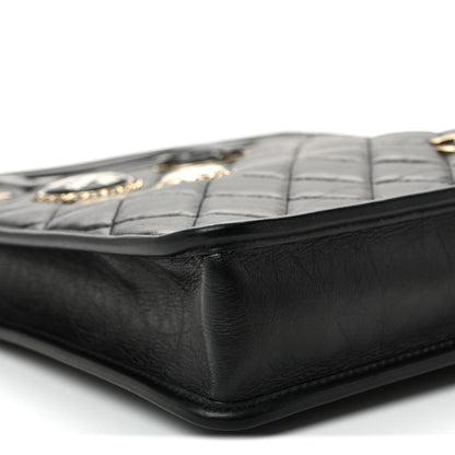 Aged Calfskin Small Charms Shopping Bag Black