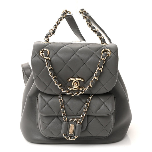 Lambskin Quilted Small Duma Drawstring Backpack Grey