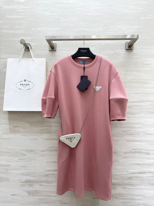 Prada 25 Triangle Logo Casual Dress Pink Cotton