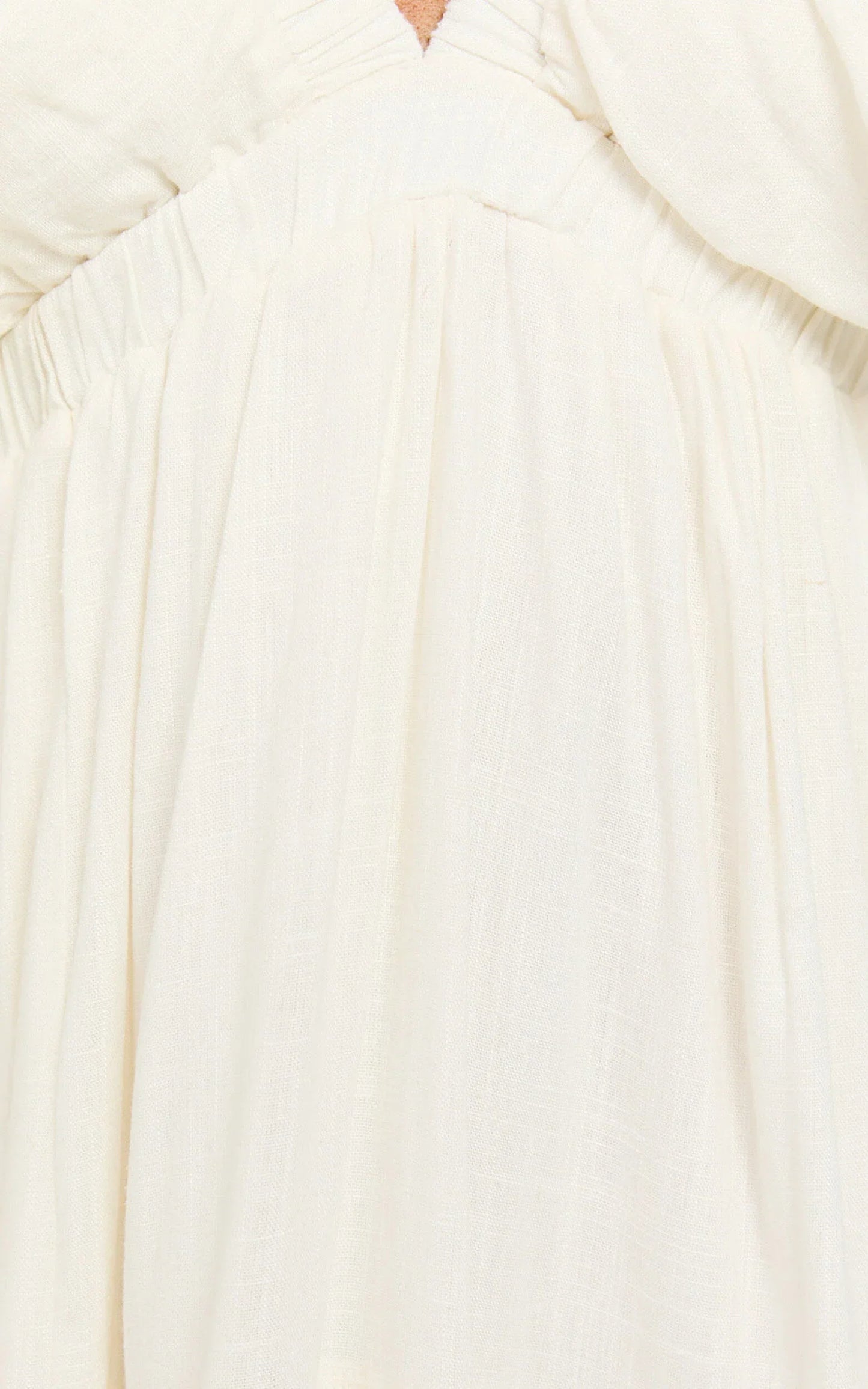 Lyrad Midi Dress - Linen Empire Waist Textured Dress in White