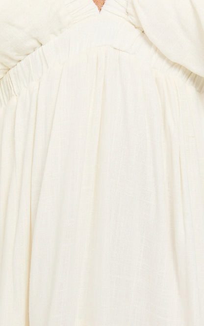 Lyrad Midi Dress - Linen Empire Waist Textured Dress in White