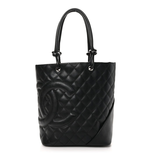 Calfskin Quilted Medium Cambon Tote Black