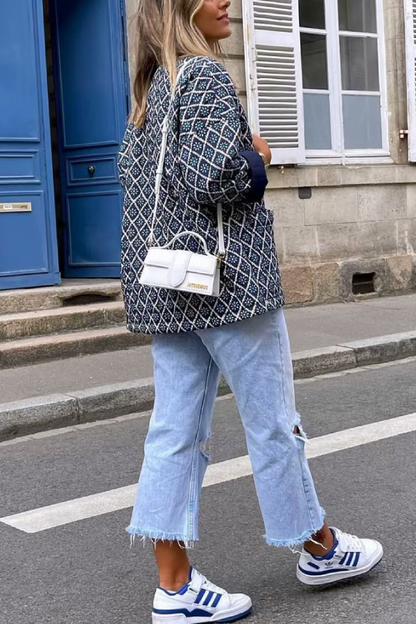 Chaqueta holgada de algodón ligero con estampado de diamantes 