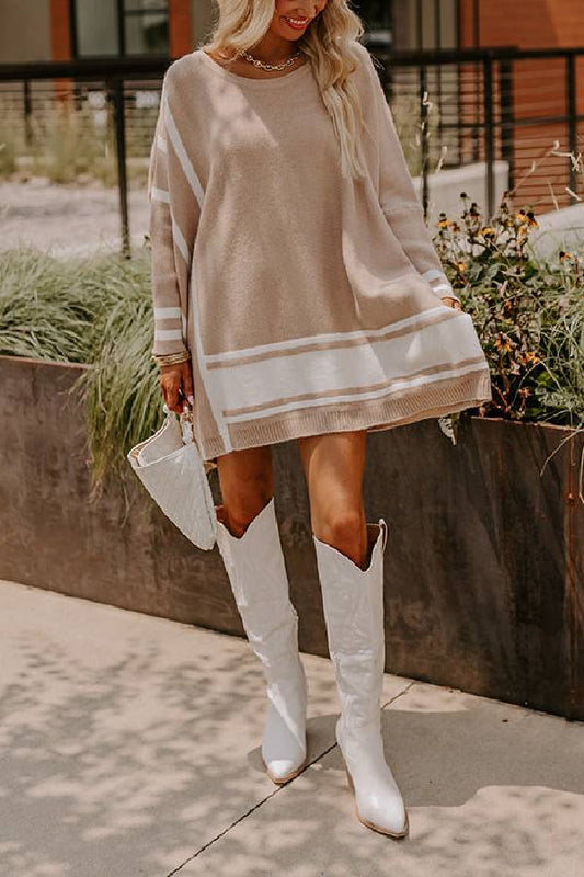 Suéter extragrande de punto con hombros caídos y bloques de color, estilo de vida acogedor 