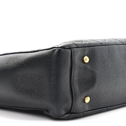 Caviar Quilted Small Trapezoid Chain Shopping Tote Black