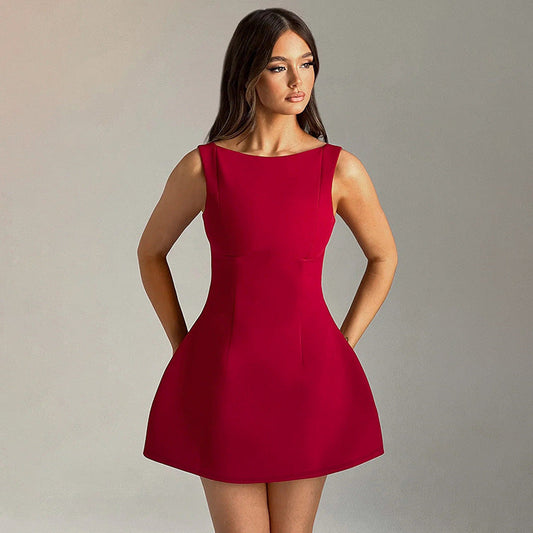 Lila Backless High Neck Mini Dress - Backless High Neck Mini Dress