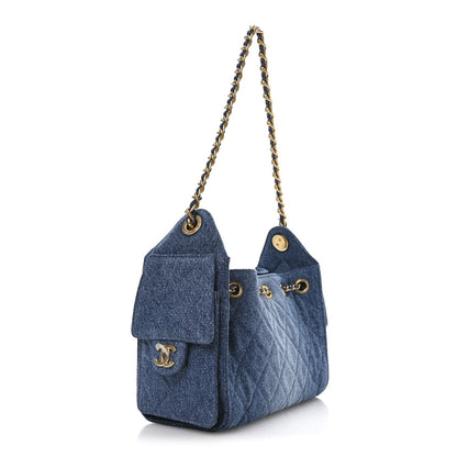 Washed Denim Quilted Mini Chanel 25 Handbag Blue