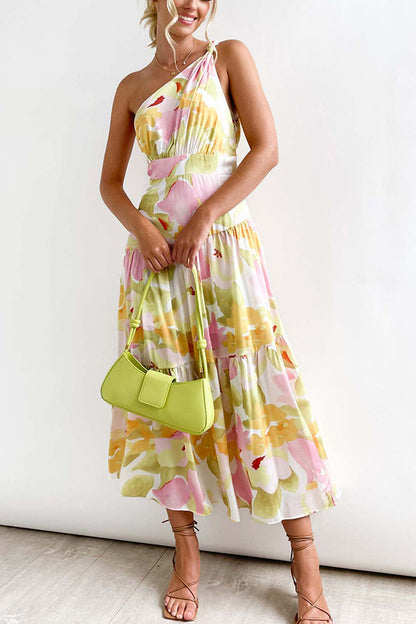 Vestido midi sin mangas con hombros descubiertos y largo medio 