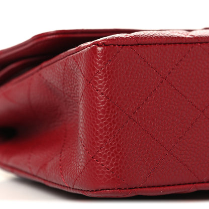 Caviar Quilted Medium Double Flap Red