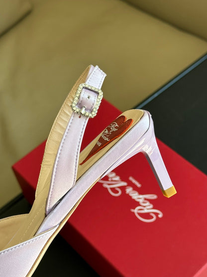 Viv Canard Slingback Pumps 55 in Violet Satin