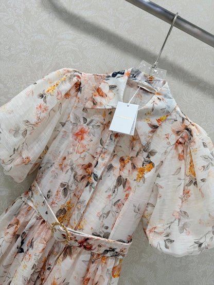 Zimmermann Floral Puff Sleeve Mini Dress Cream Floral Print Cotton 347338