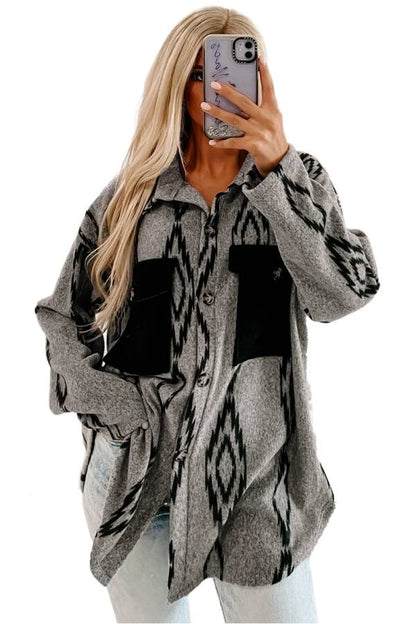 Chaqueta holgada con bolsillos en el pecho en contraste azteca gris