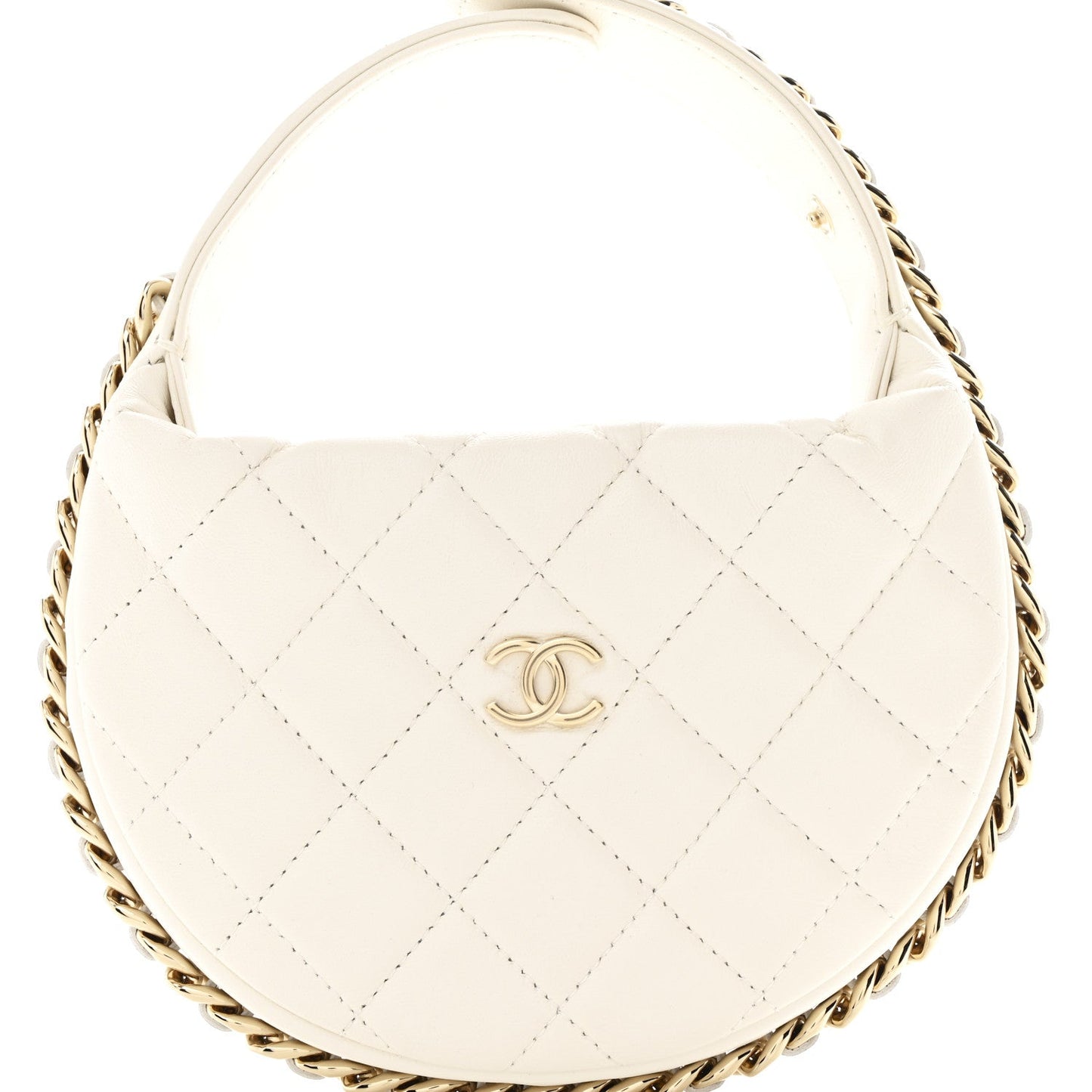 Lambskin Quilted Chain Around Pouch Hobo White