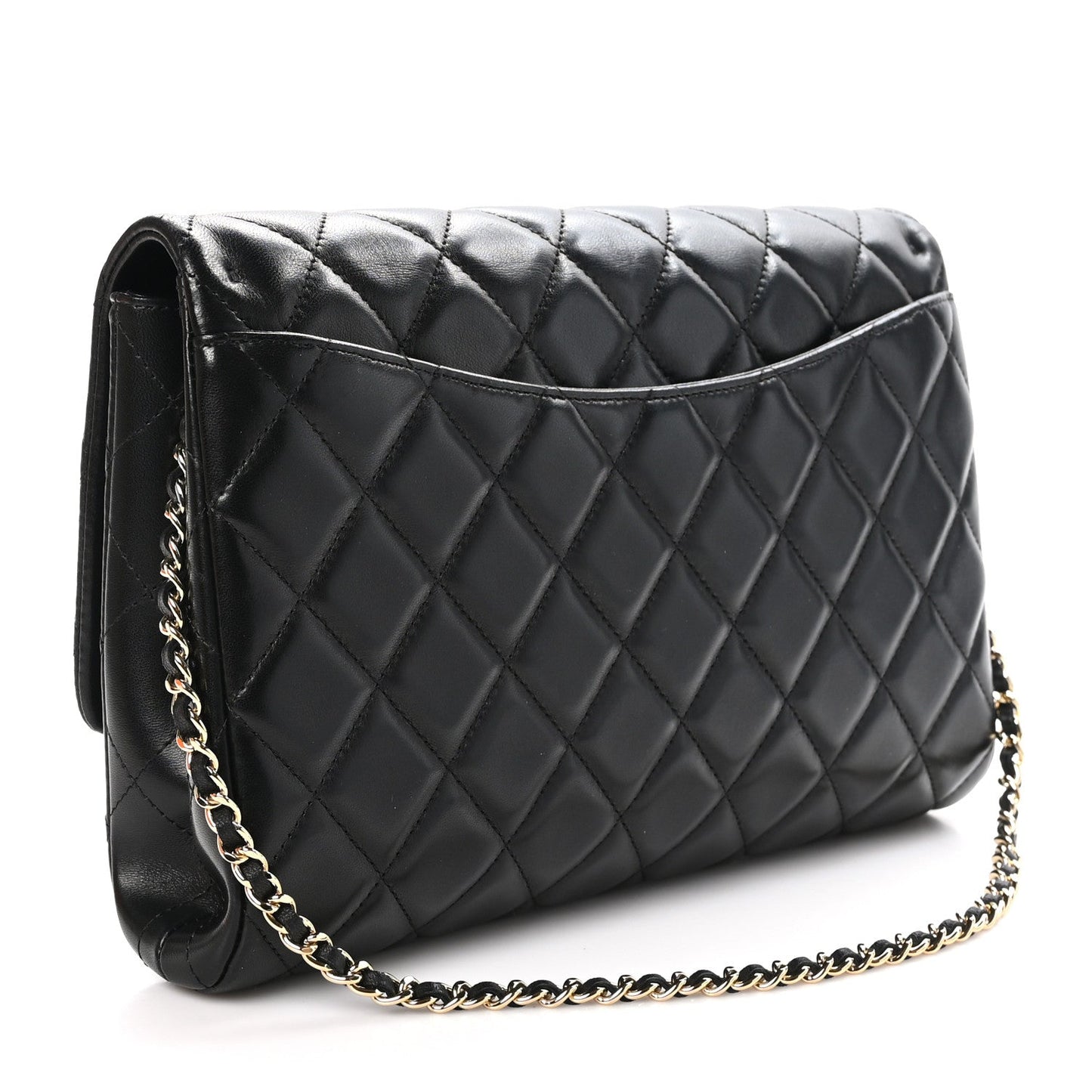 Lambskin Quilted Clutch With Chain Flap Black