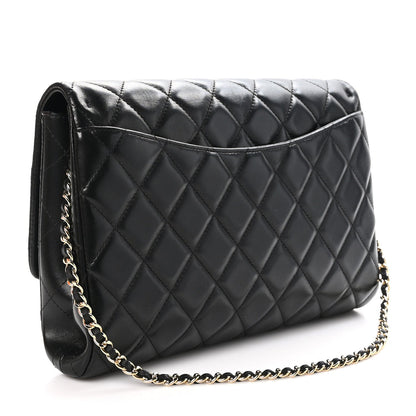 Lambskin Quilted Clutch With Chain Flap Black