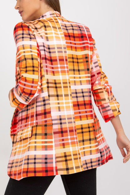 Blazer informal para mujer, chaqueta de traje de oficina con bolsillos y manga larga a cuadros de color y abertura frontal