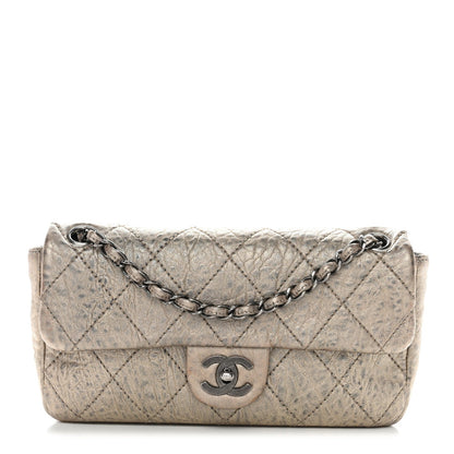 Distressed Metallic Lambskin Quilted Le Marais Ligne Flap Gold