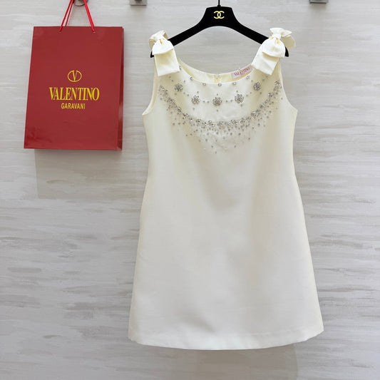 Valen 26s Rhinestone Beaded Dress White Cotton 344749